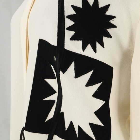 Laurel Escada Top Womens 6 Ivory Silk Blouse Embroidered Shoulder Pads Vintage - Picture 6 of 16